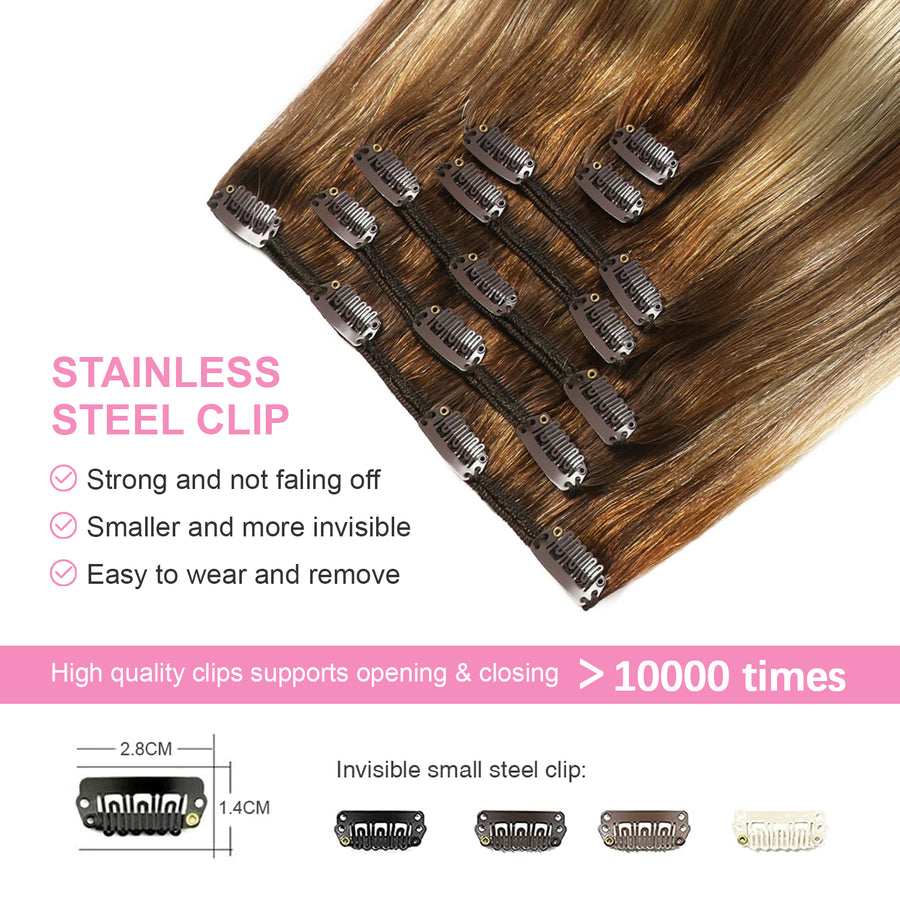 Chocolate Brown / Bleach Blonde / Chestnut Brown Balayage (#P6/613/T4) Clip In Hair Extensions