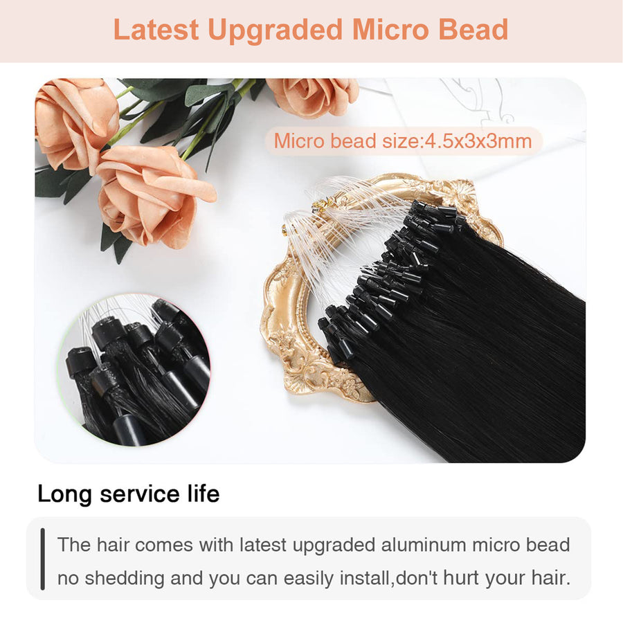 Jet Black (#1) Micro Loop Hair Extensions