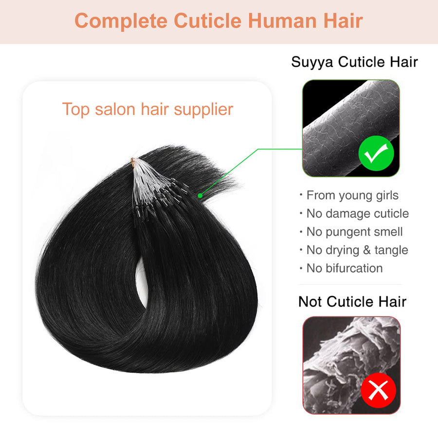 Jet Black (#1) Micro Loop Hair Extensions