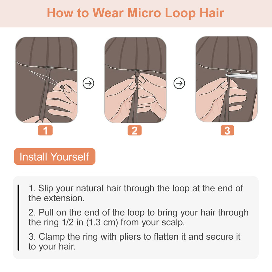 Jet Black (#1) Micro Loop Hair Extensions