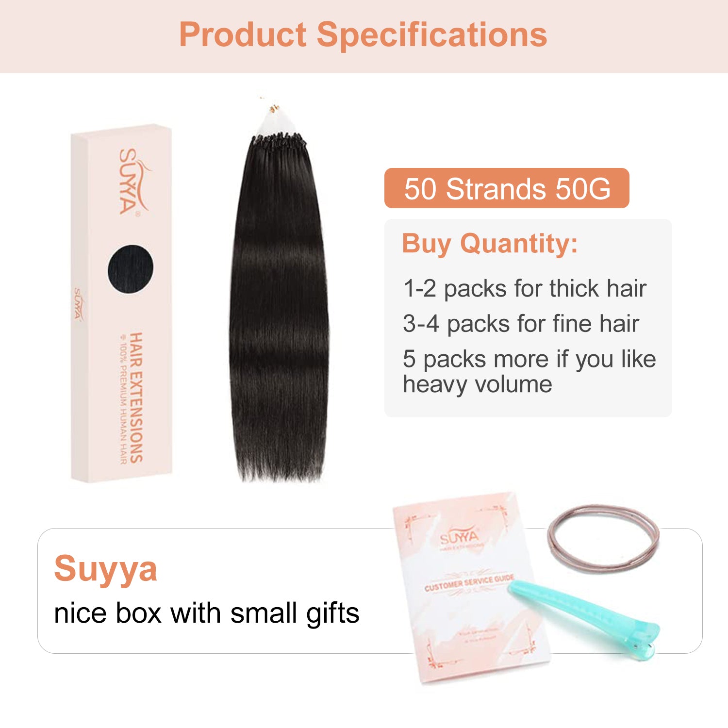 Natural Black (#1B) Micro Loop Hair Extensions