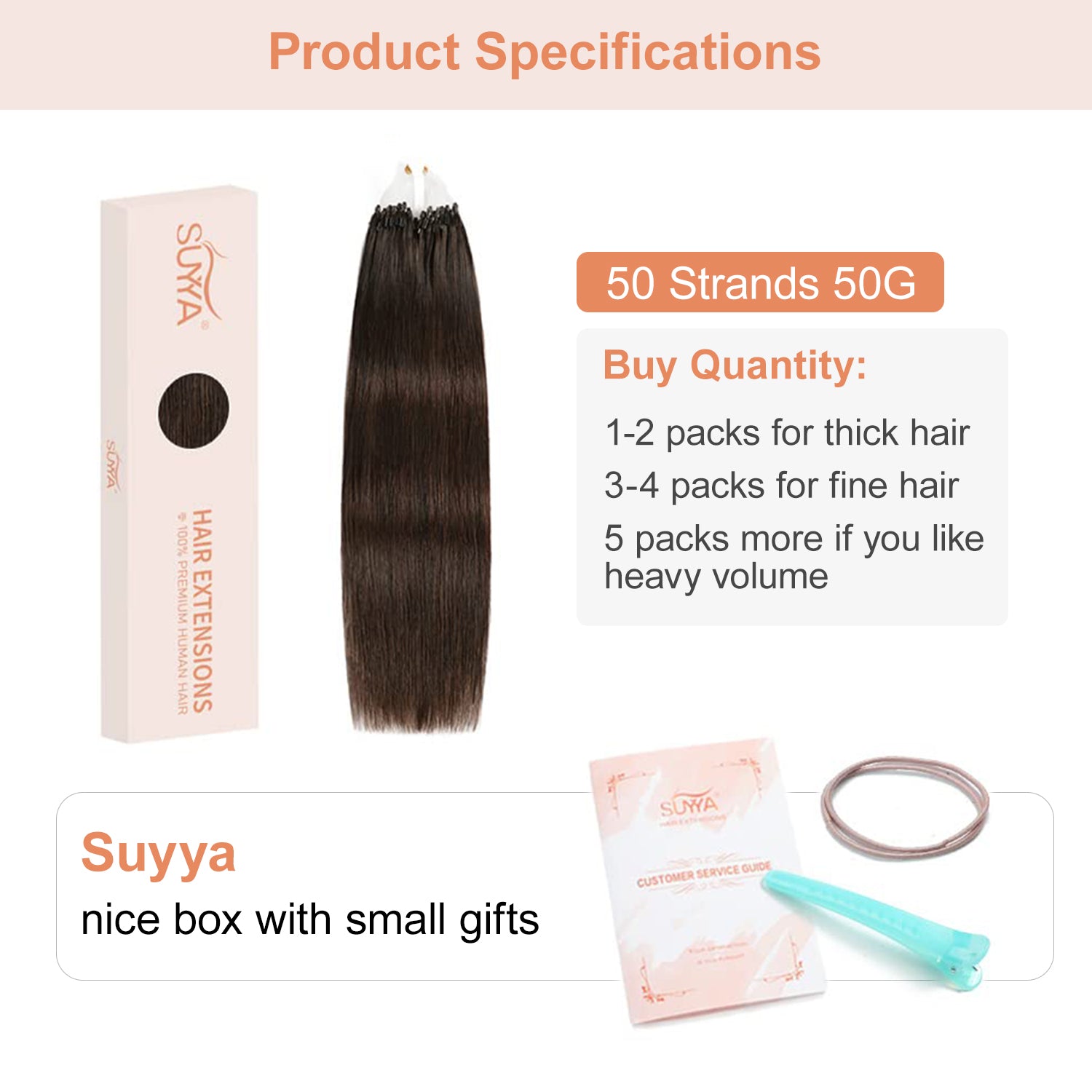 Darkest Brown (#2) Micro Loop Hair Extensions