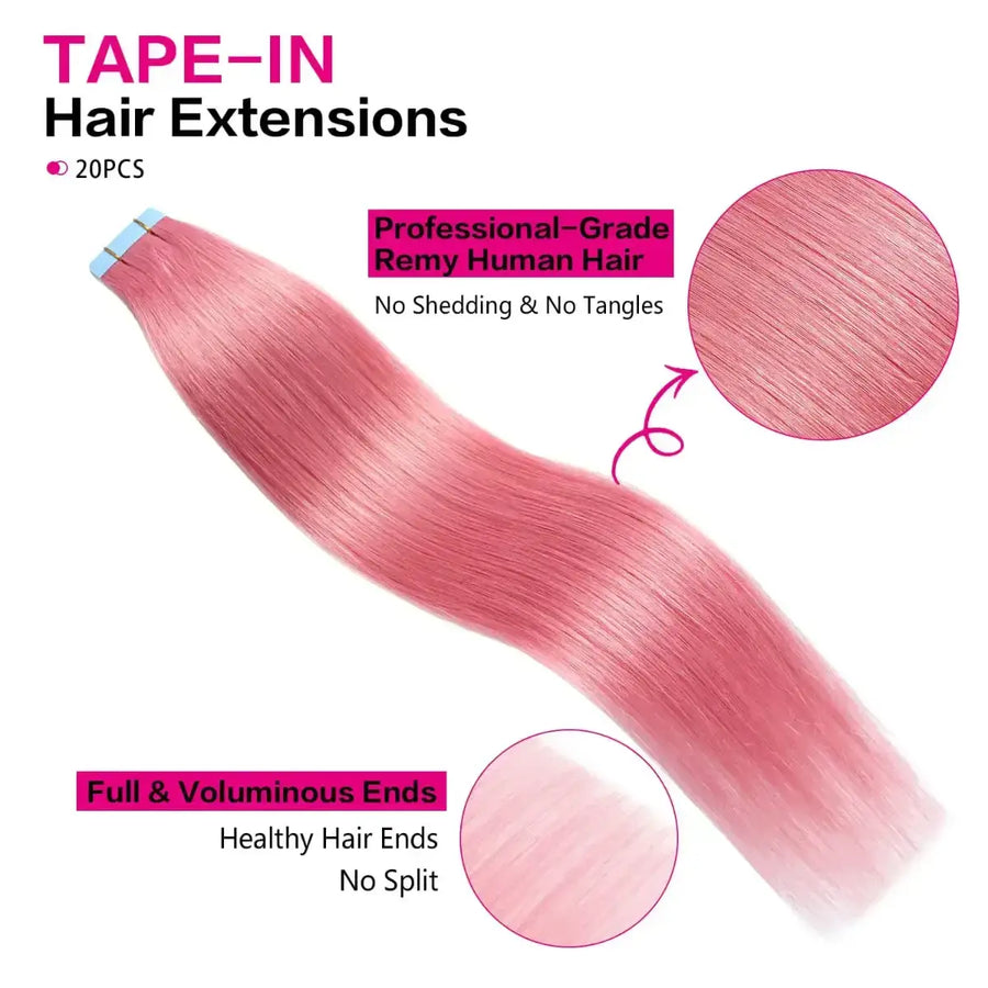 Suyya Hair Hot Pink Tape-In Hair Extensions | 20Pcs