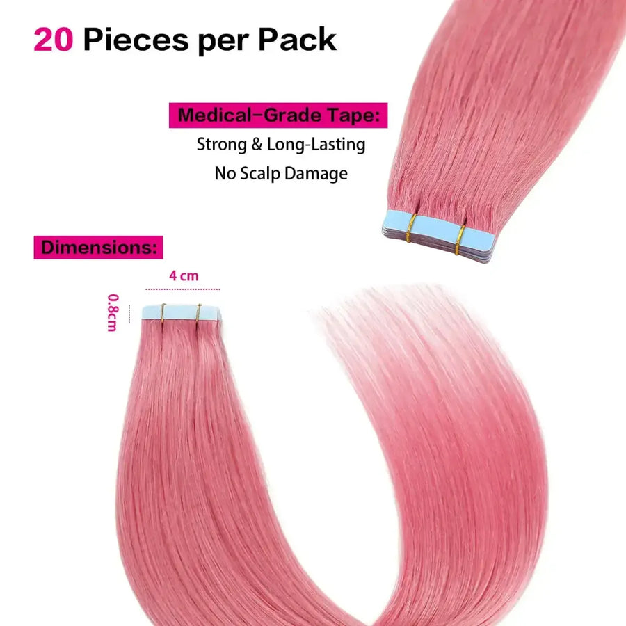 Suyya Hair Hot Pink Tape-In Hair Extensions | 20Pcs