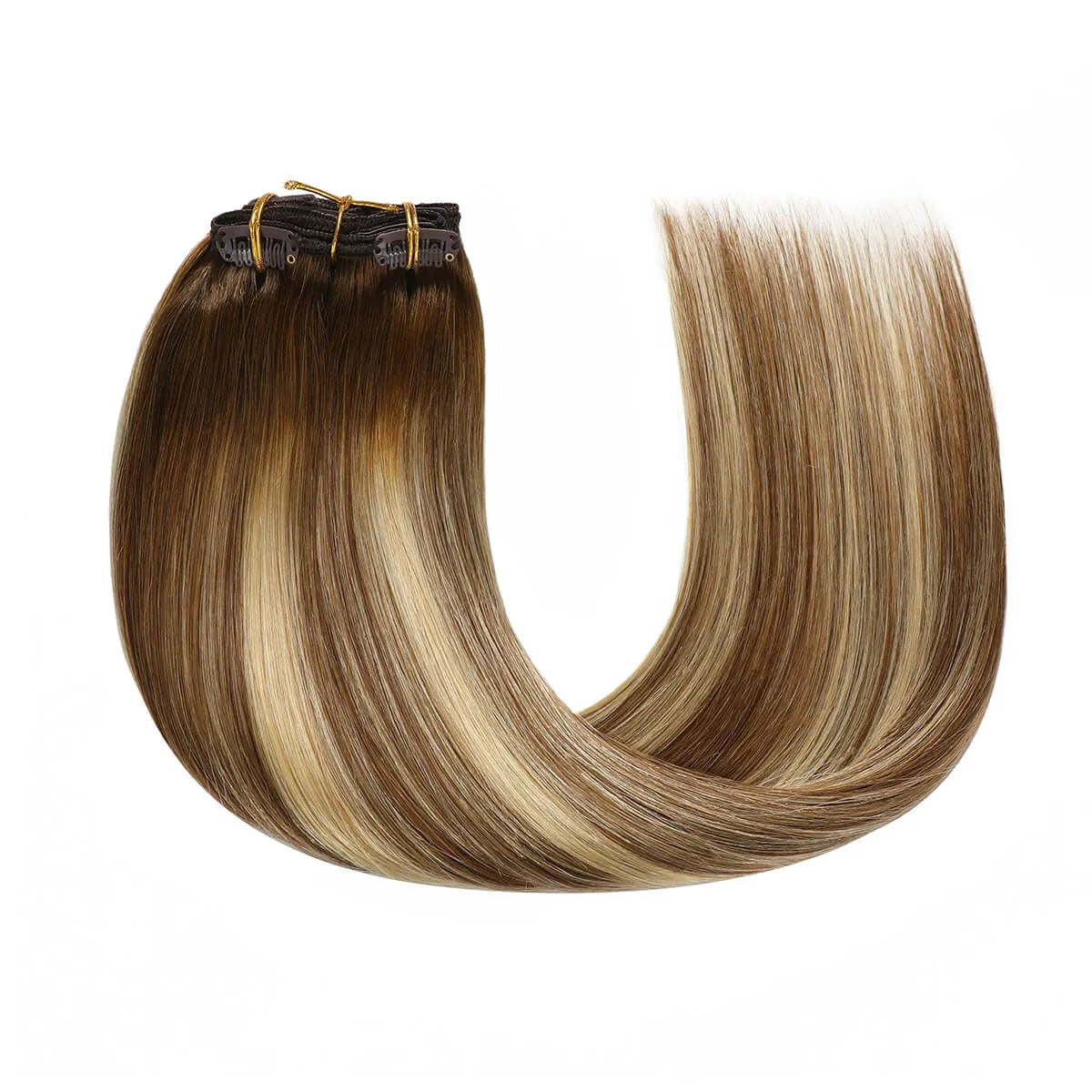 Suyya Human Clip In Hair Extensions Chocolate Brown / Bleach Blonde / Chestnut Brown Balayage (#P6/613/T4)
