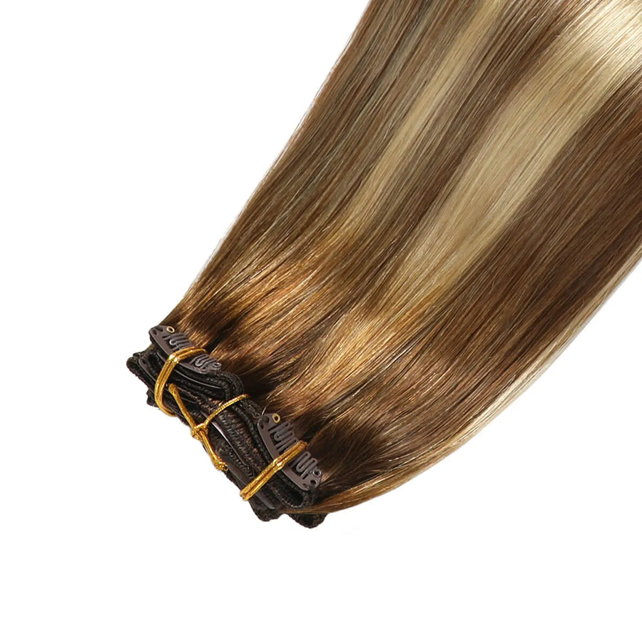 Suyya Human Clip In (#P6/613/T4) Chocolate Brown / Bleach Blonde / Chestnut Brown Balayage Hair Extensions