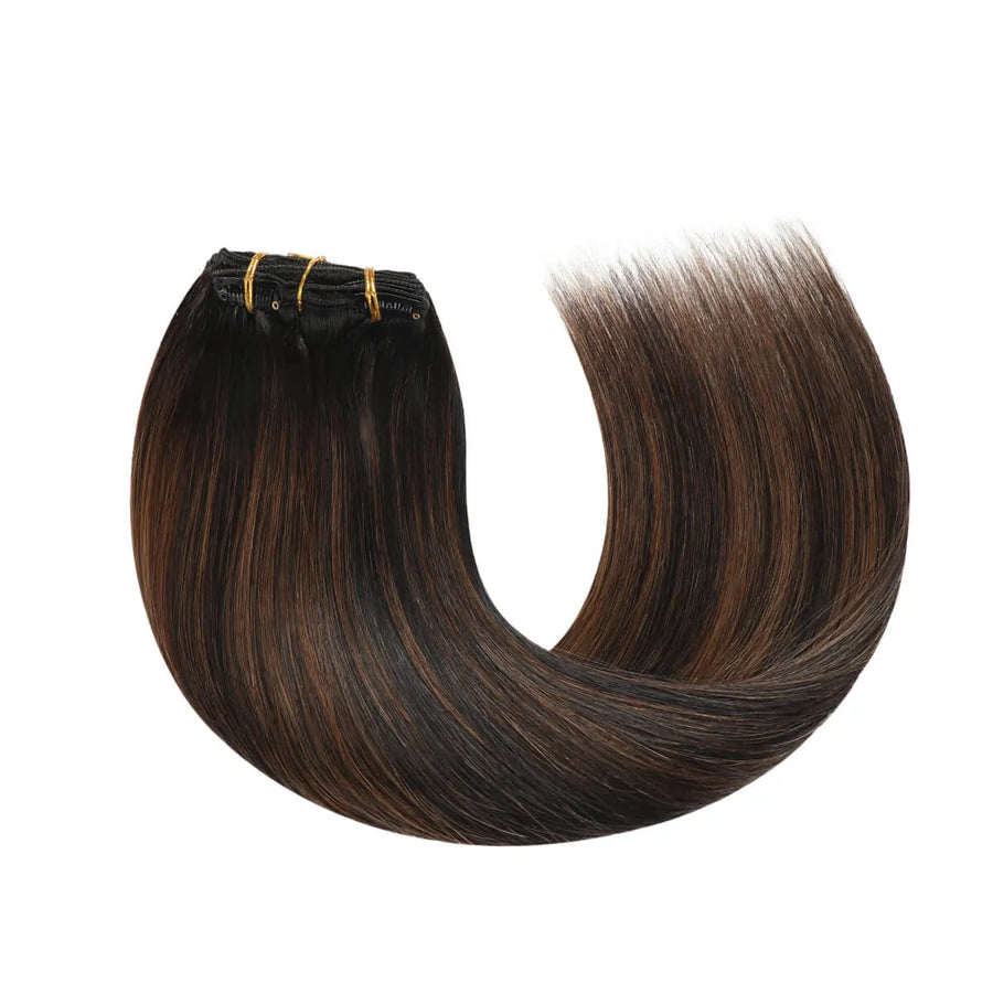 Natural Black / Chestnut Brown Balayage (#P1B/6/T1B) Clip In Hair Extensions