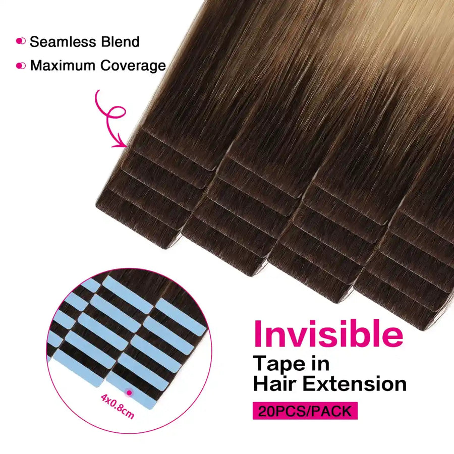 SUYYA Invisible Tape ins  (#T2/60) Ombre Darkest Brown to Platinum Blonde Hair Extensions