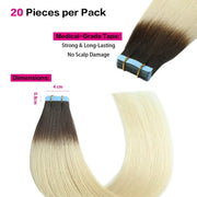 Suyya Hair Darkest Brown / Platinum Blonde Ombre (#T2/60) Tape-In Hair Extensions | 20Pcs