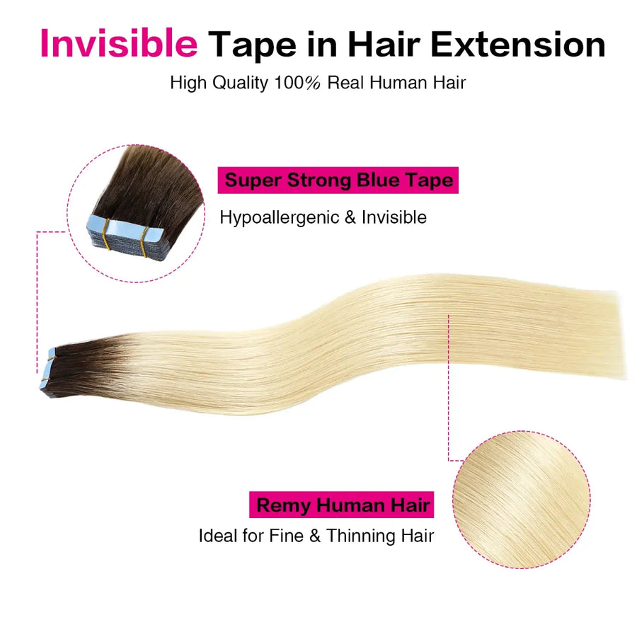 SUYYA Invisible Tape ins  (#T2/60) Ombre Darkest Brown to Platinum Blonde Hair Extensions