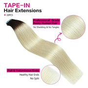 Suyya Hair Darkest Brown / Platinum Blonde Ombre (#T2/60) Tape-In Hair Extensions | 20Pcs