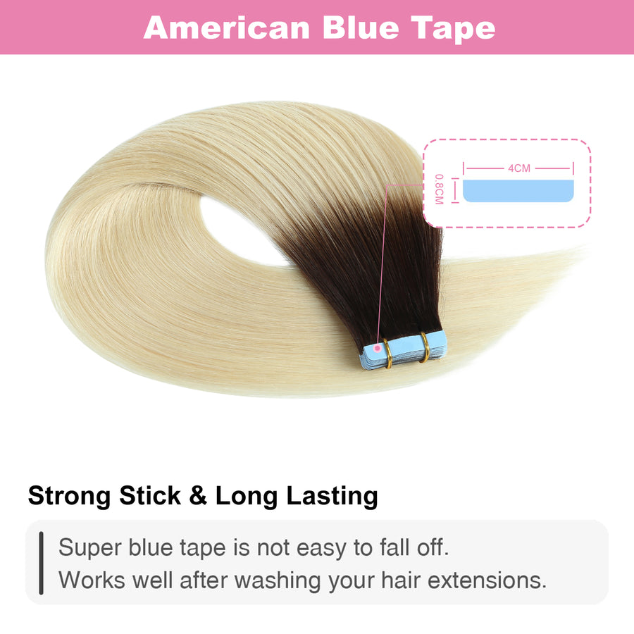 Darkest Brown to Platinum Blonde Ombre (#T2/60) Tape-In Hair Extensions | 20Pcs