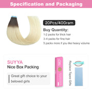 Darkest Brown to Platinum Blonde Ombre (#T2/60) Tape-In Hair Extensions | 20Pcs