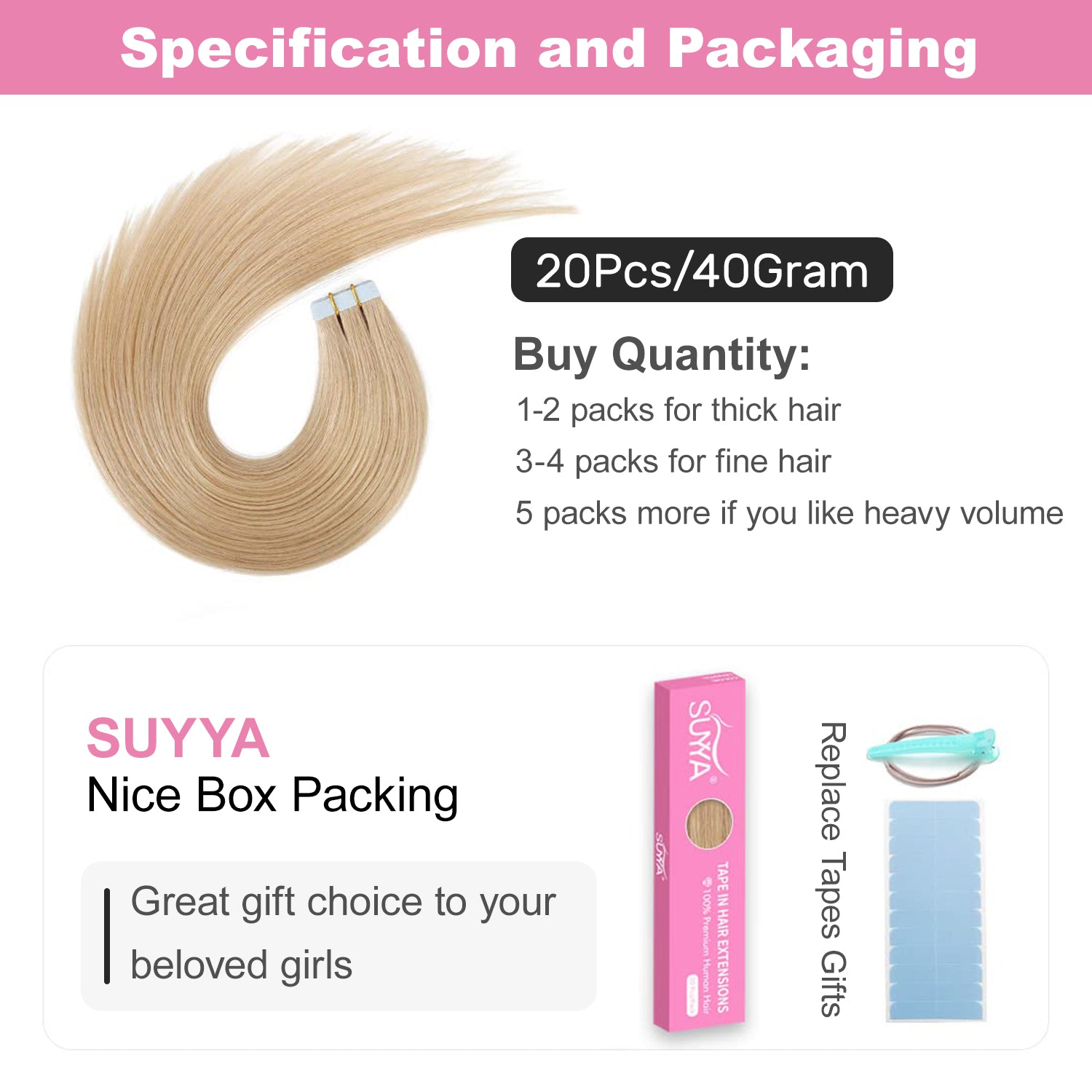 Light Blonde (#16) Tape-In Hair Extensions | 20Pcs